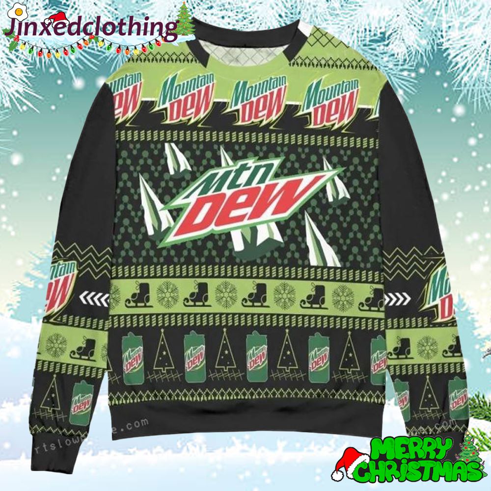 Mountain Dew Pine Tree Snowflake Christmas Ugly Sweater Party 